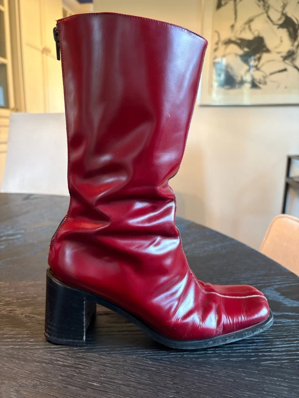 COACH Virginia J021 Burgundy Leather Square Toe Boots Made in Italy Size 6B - Picture 10 of 15